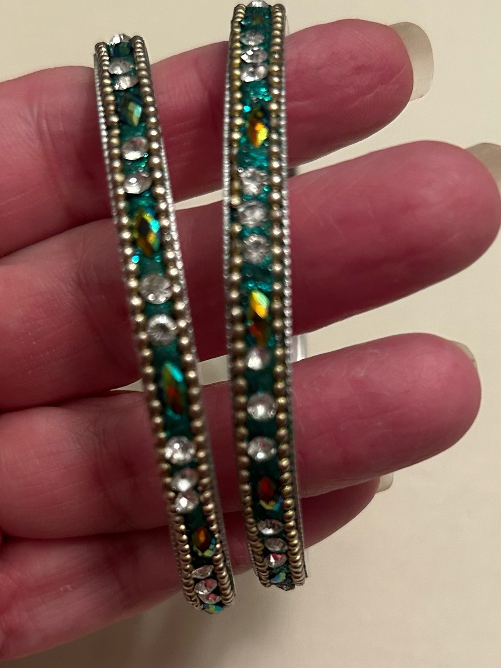 2 Emerald Crystal bangle bracelets  - Women fashion Jewelry